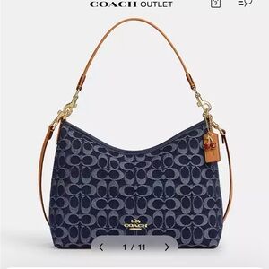 Coach Signature Denim Laurel Shoulder Bag in Navy and Tan